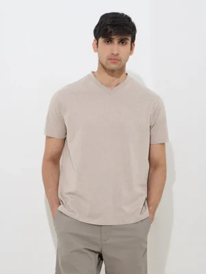 Men's Solid V-Neck Cotton Blend T-Shirt – Casual Half Sleeve