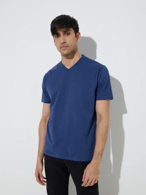 Men's Solid V-Neck Cotton Blend T-Shirt – Casual Half Sleeve